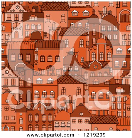 Clipart of a Seamless Pattern of Orange City Residential Buildings - Royalty Free Vector Illustration by Vector Tradition SM