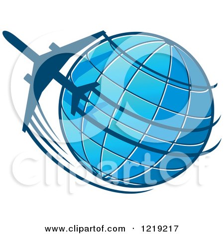 Clipart of a Blue Globe and Airplane Circling - Royalty Free Vector Illustration by Vector Tradition SM