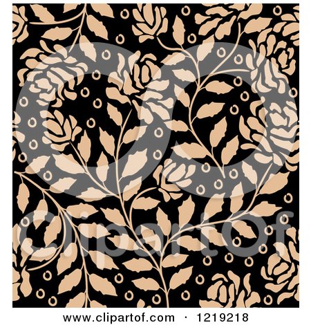 Clipart of a Seamless Pattern of Tan Roses on Black 2 - Royalty Free Vector Illustration by Vector Tradition SM