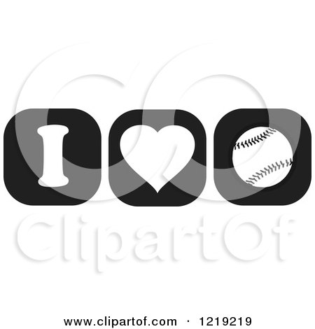 Clipart of Black and White I Heart Baseball Icons - Royalty Free Vector Illustration by Johnny Sajem