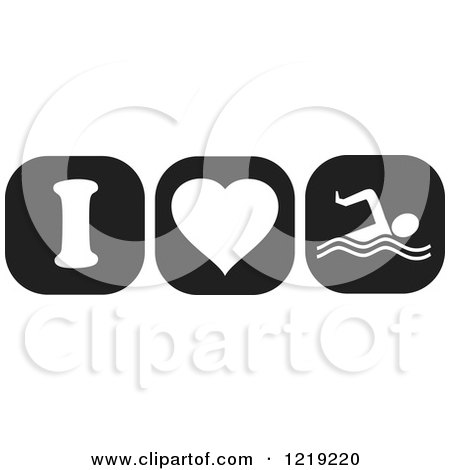 Clipart of Black and White I Heart Swimming Icons - Royalty Free Vector Illustration by Johnny Sajem