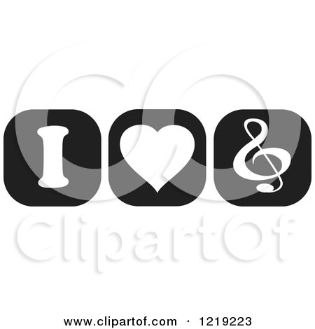 Clipart of Black and White I Heart Music Icons - Royalty Free Vector Illustration by Johnny Sajem