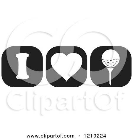 Clipart of Black and White I Heart Golf Icons - Royalty Free Vector Illustration by Johnny Sajem