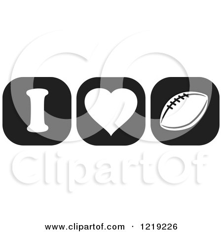 Clipart of Black and White I Heart Football Icons - Royalty Free Vector Illustration by Johnny Sajem