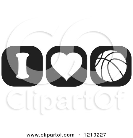 Clipart of Black and White I Heart Basketball Icons - Royalty Free Vector Illustration by Johnny Sajem