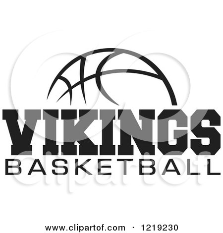 Clipart of a Black and White Ball with VIKINGS BASKETBALL Text - Royalty Free Vector Illustration by Johnny Sajem
