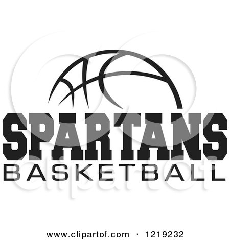 Clipart of a Black and White Ball with SPARTANS BASKETBALL Text - Royalty Free Vector Illustration by Johnny Sajem