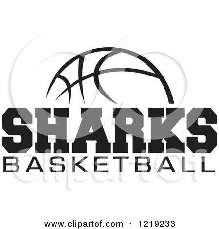 Clipart of a Black and White Ball with SHARKS BASKETBALL Text - Royalty Free Vector Illustration by Johnny Sajem