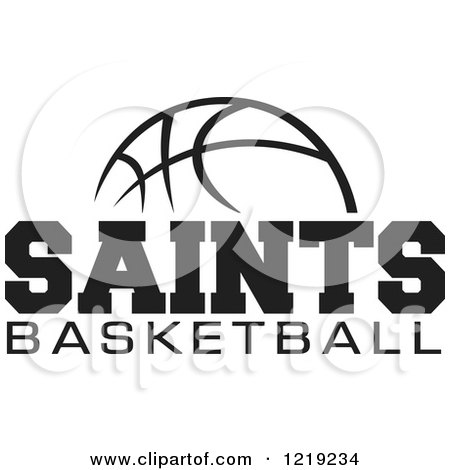 Clipart of a Black and White Ball with SAINTS BASKETBALL Text - Royalty Free Vector Illustration by Johnny Sajem