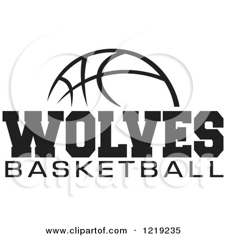 Clipart of a Black and White Ball with WOLVES BASKETBALL Text - Royalty Free Vector Illustration by Johnny Sajem