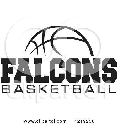 Clipart of a Black and White Ball with FALCONS BASKETBALL Text - Royalty Free Vector Illustration by Johnny Sajem