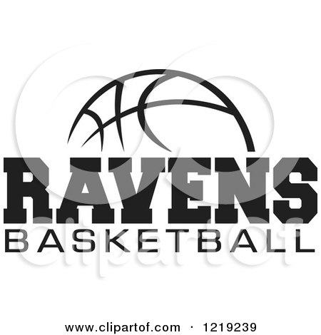 Clipart of a Black and White Ball with RAVENS BASKETBALL Text - Royalty Free Vector Illustration by Johnny Sajem