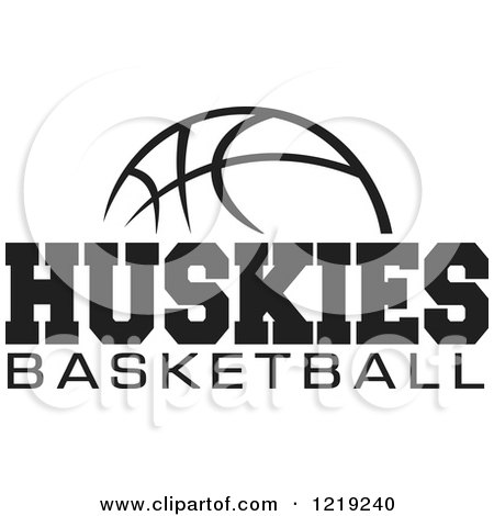 Clipart of a Black and White Ball with HUSKIES BASKETBALL Text - Royalty Free Vector Illustration by Johnny Sajem