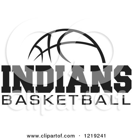 Clipart of a Black and White Ball with INDIANS BASKETBALL Text - Royalty Free Vector Illustration by Johnny Sajem