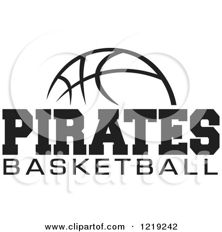Clipart of a Black and White Ball with PIRATES BASKETBALL Text