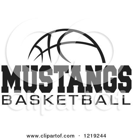 Clipart of a Black and White Ball with MUSTANGS BASKETBALL Text - Royalty Free Vector Illustration by Johnny Sajem