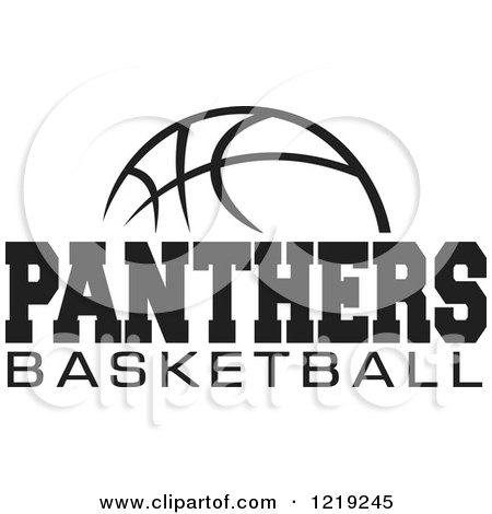 Clipart of a Black and White Ball with PANTHERS BASKETBALL Text - Royalty Free Vector Illustration by Johnny Sajem