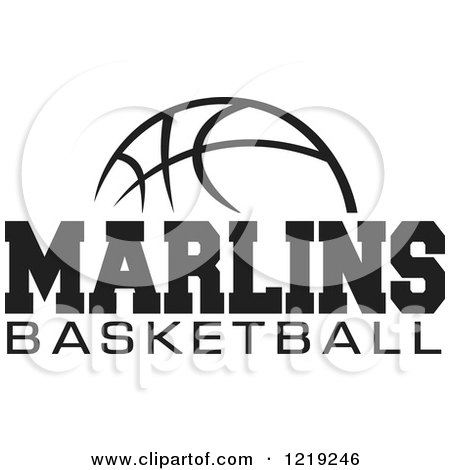 Clipart of a Black and White Ball with MARLINS BASKETBALL Text - Royalty Free Vector Illustration by Johnny Sajem