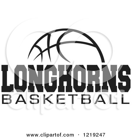 Clipart of a Black and White Ball with LONGHORNS BASKETBALL Text - Royalty Free Vector Illustration by Johnny Sajem