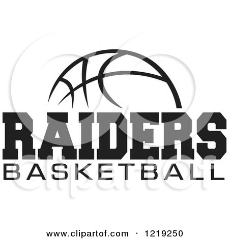 Clipart of a Black and White Ball with RAIDERS BASKETBALL Text - Royalty Free Vector Illustration by Johnny Sajem