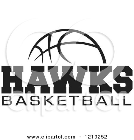 Clipart of a Black and White Ball with HAWKS BASKETBALL Text - Royalty Free Vector Illustration by Johnny Sajem