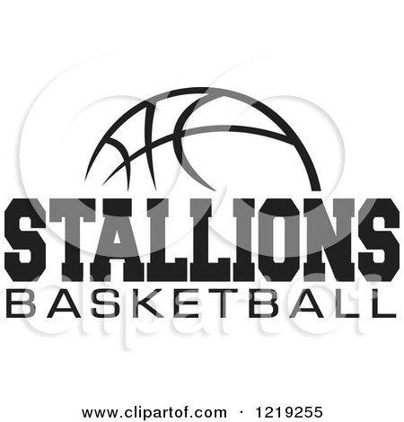 Clipart of a Black and White Ball with STALLIONS BASKETBALL Text - Royalty Free Vector Illustration by Johnny Sajem