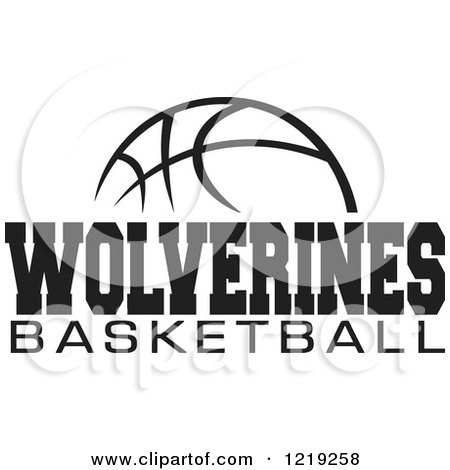 Clipart of a Black and White Ball with WOLVERINES BASKETBALL Text - Royalty Free Vector Illustration by Johnny Sajem