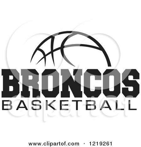 Clipart of a Black and White Ball with BRONCOS BASKETBALL Text - Royalty Free Vector Illustration by Johnny Sajem