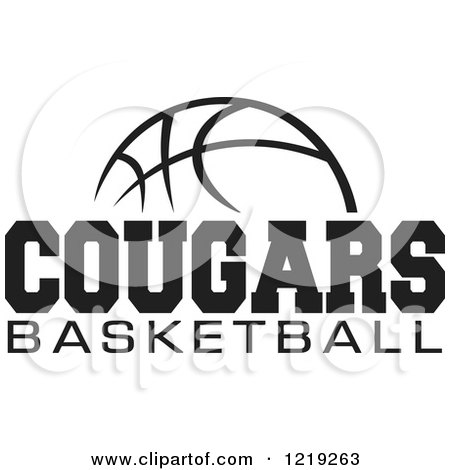 Clipart of a Black and White Ball with COUGARS BASKETBALL Text - Royalty Free Vector Illustration by Johnny Sajem