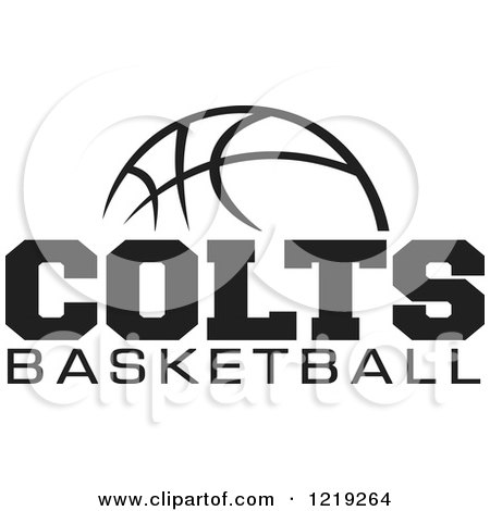 Clipart of a Black and White Ball with COLTS BASKETBALL Text - Royalty Free Vector Illustration by Johnny Sajem
