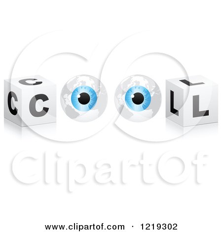 Clipart of a 3d Cubes with Blue Globe Eyballs Forming the Word COOL - Royalty Free Vector Illustration by Andrei Marincas