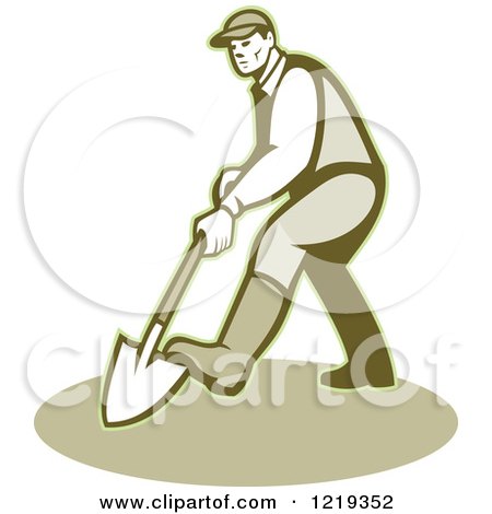 Clipart of a Retro Gardener Digging with a Shovel - Royalty Free Vector Illustration by patrimonio