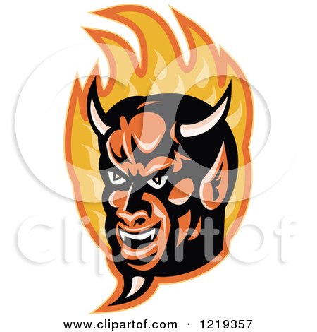 Clipart of a Devil Face in Flames - Royalty Free Vector Illustration by patrimonio