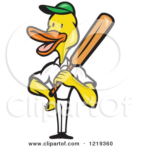 Clipart of a Cartoon Duck Cricket Player Batsman - Royalty Free Vector Illustration by patrimonio