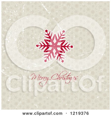 Clipart of a Merry Christmas Greeting Under a Snowflake on Distressed Tan - Royalty Free Vector Illustration by KJ Pargeter