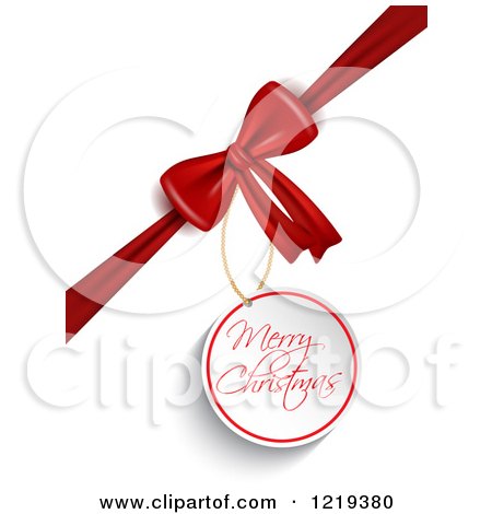 Clipart of a Merry Christmas Tag on a Gift Bow - Royalty Free Vector Illustration by KJ Pargeter