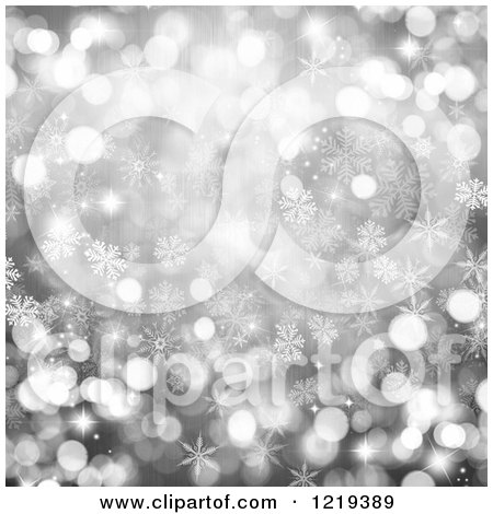 Clipart of a Silver Christmas Background of Flares and Bokeh - Royalty Free Illustration by KJ Pargeter