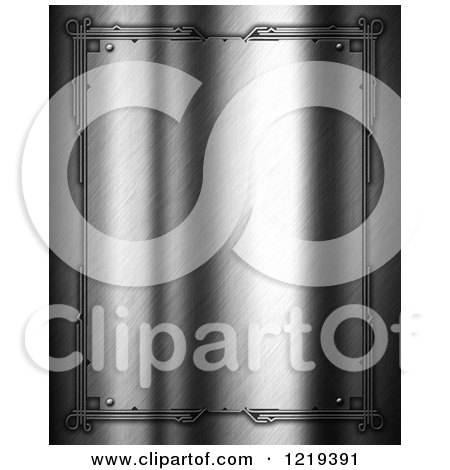 Clipart of a 3d Background of Brushed Metal and a Frame - Royalty Free Illustration by KJ Pargeter