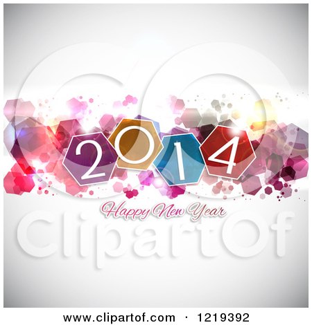 Clipart of a Happy New Year 2014 Greeting with Colorful Shapes - Royalty Free Vector Illustration by KJ Pargeter