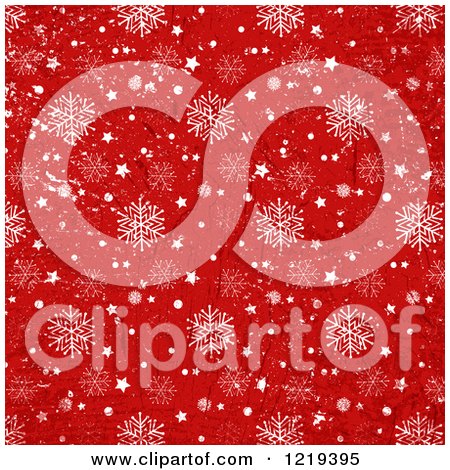 Clipart of a Distressed Red Christmas Background with Snowflakes - Royalty Free Vector Illustration by KJ Pargeter