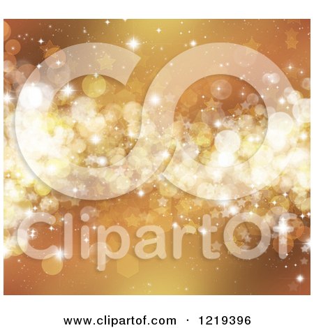 Clipart of a Golden Christmas Background of Stars Flares and Bokeh - Royalty Free Illustration by KJ Pargeter