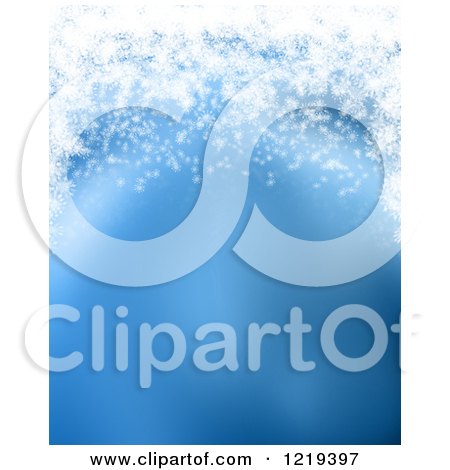 Clipart of a Blue Christmas Background with Snowflakes Arching Along the Top - Royalty Free Illustration by KJ Pargeter