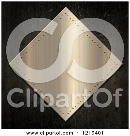 Clipart of a 3d Brushed Metal Diamond Plaque on Cement - Royalty Free Illustration by KJ Pargeter