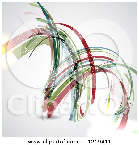 Clipart of an Abstract Spiral of Colorful Ribbons with a Flare on Gray - Royalty Free Vector Illustration by KJ Pargeter