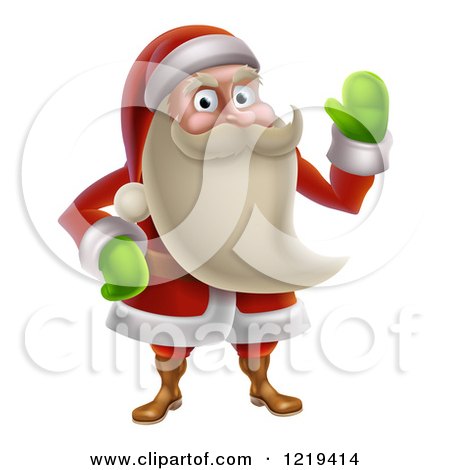 Clipart of Santa Waving and Wearing Green Mittens - Royalty Free Vector Illustration by AtStockIllustration