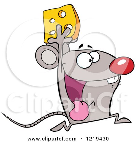 Clipart of a Successful Mouse Running with Cheese - Royalty Free Vector Illustration by Hit Toon