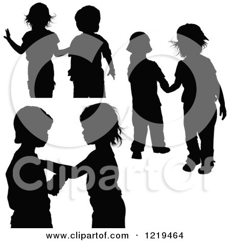 Clipart of Silhouetted Children Playing Games - Royalty Free Vector Illustration by dero
