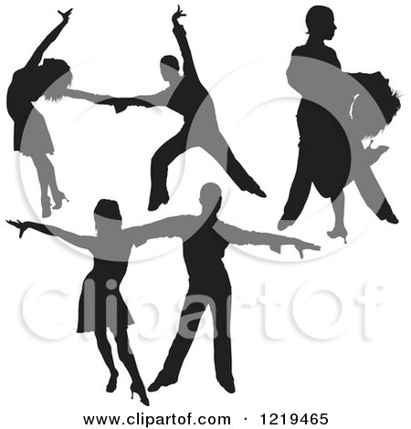 Clipart of a Black Silhouetted Latin Dance Couples 6 - Royalty Free Vector Illustration by dero