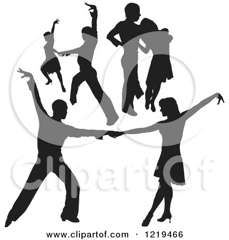 Clipart of a Black Silhouetted Latin Dance Couples 7 - Royalty Free Vector Illustration by dero