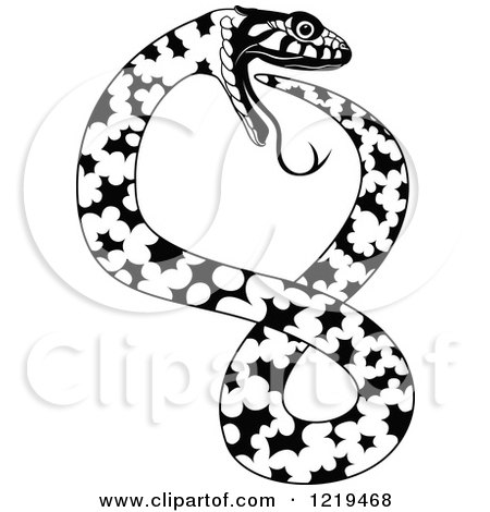 Clipart of a Black and White Angry Snake Forming an 8 - Royalty Free Vector Illustration by dero